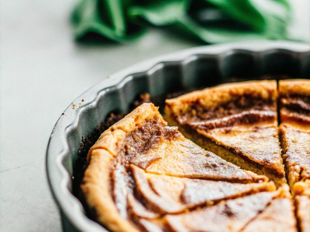 Freshly baked churro cheesecake with crescent rolls, golden brown with a crispy cinnamon-sugar topping in a baking dish