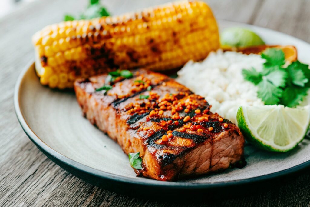 A perfectly cooked and sliced chipotle steak laid out on a wooden cutting board, garnished with cilantro and lime wedges, ready to serve